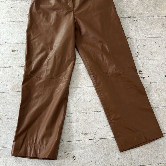 Vintage 80s Genuine Leather Brown Trouser Straight Leg - Picture 3 of 6